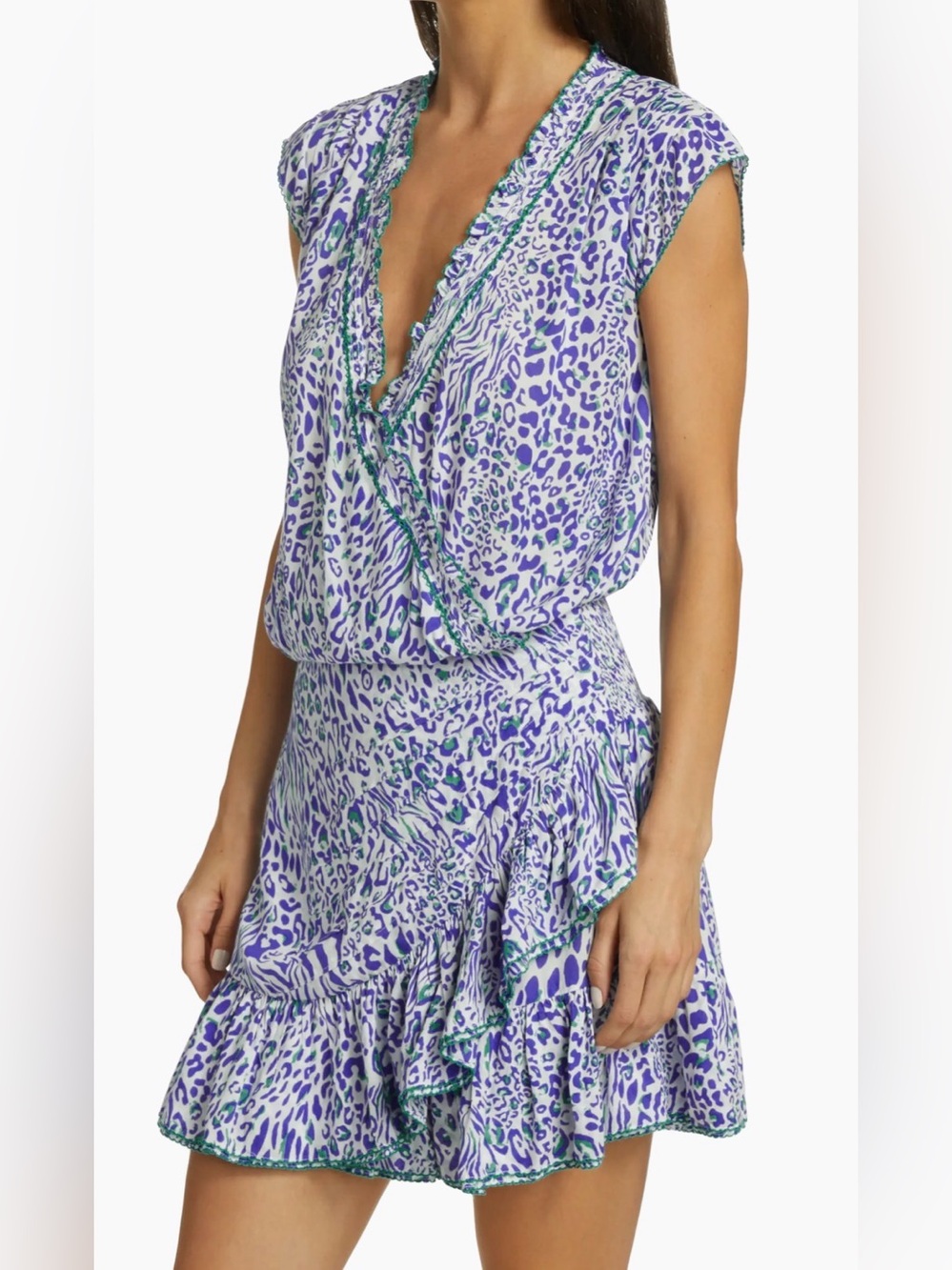 Poupette St Barth Estel Animal-Print Mini Dress Resort Blue Eze XS